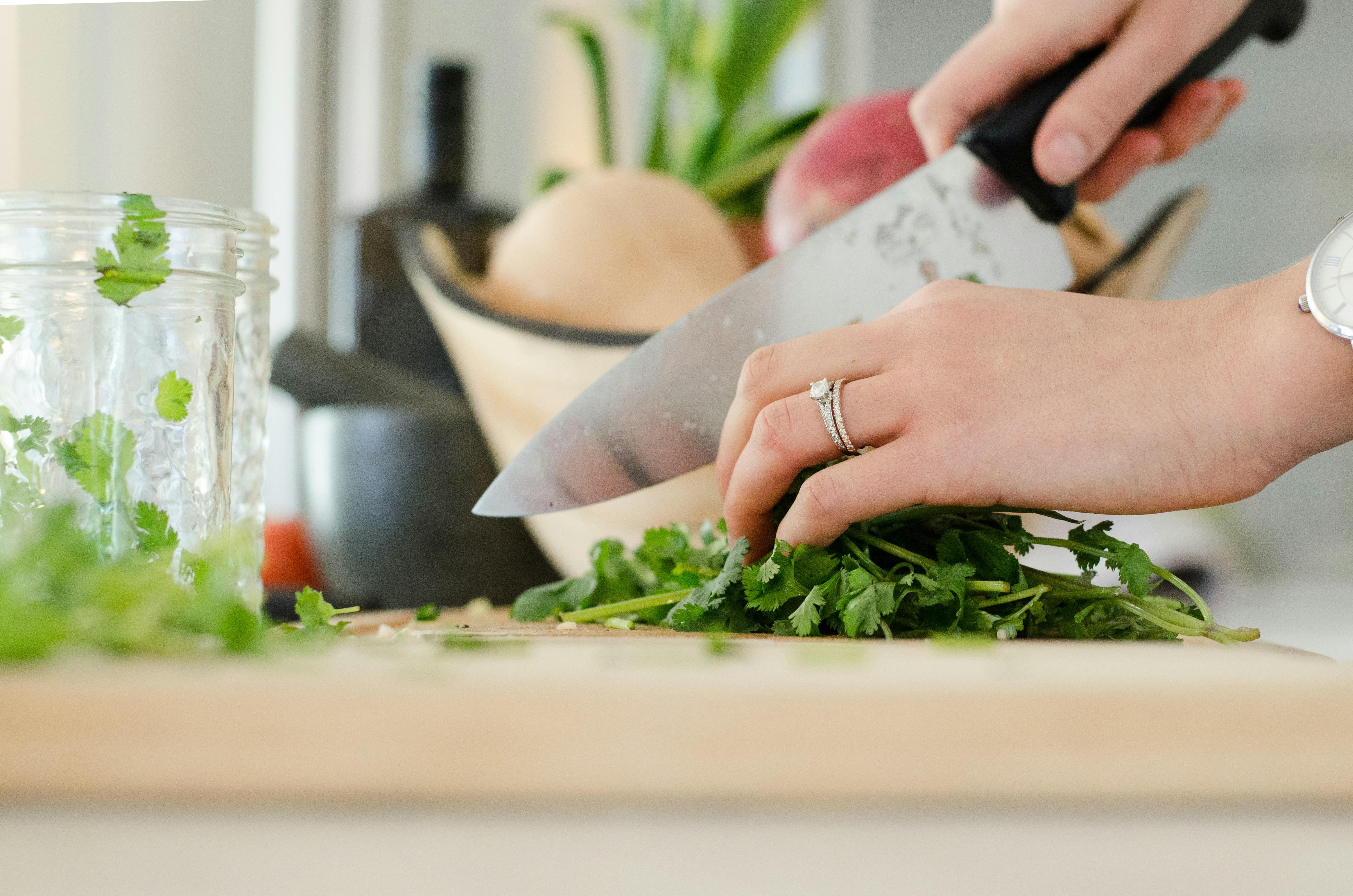 Chef knife, chopping herbs